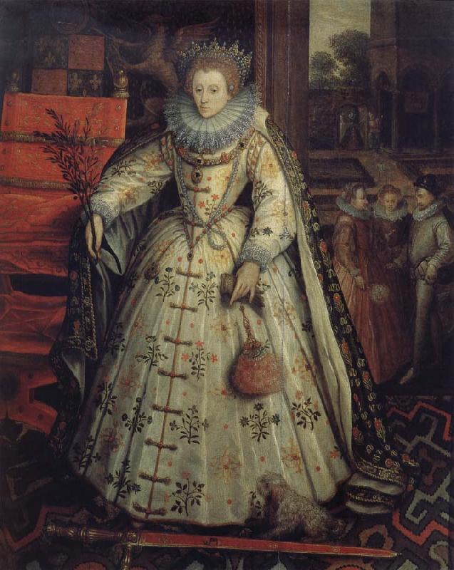 Marcus Gheeraerts Queen Elizabeth with a view to a walled garden oil painting picture